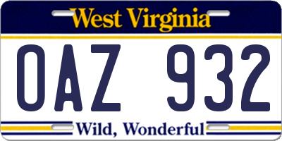 WV license plate OAZ932