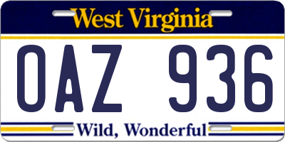 WV license plate OAZ936