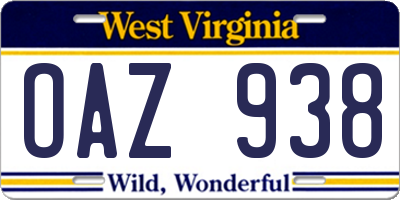 WV license plate OAZ938