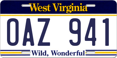 WV license plate OAZ941