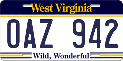 WV license plate OAZ942