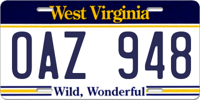 WV license plate OAZ948