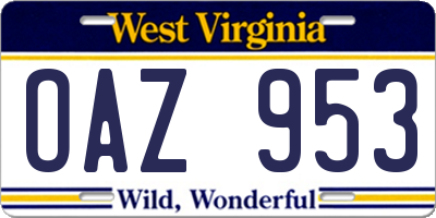 WV license plate OAZ953