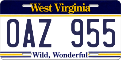 WV license plate OAZ955