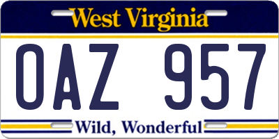 WV license plate OAZ957