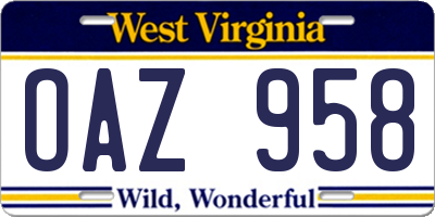 WV license plate OAZ958