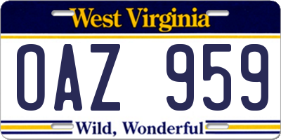 WV license plate OAZ959