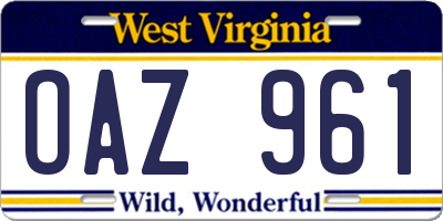 WV license plate OAZ961