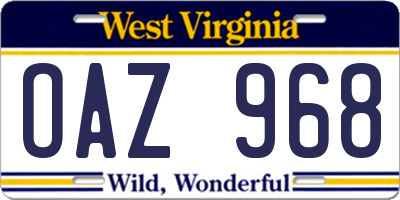 WV license plate OAZ968
