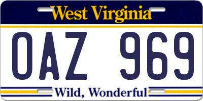 WV license plate OAZ969