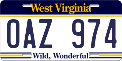 WV license plate OAZ974