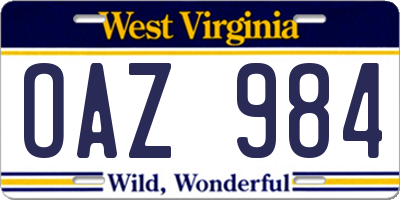 WV license plate OAZ984
