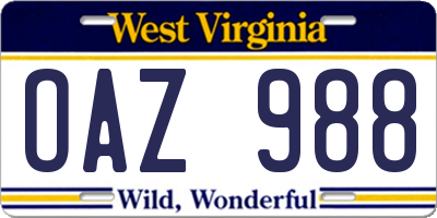 WV license plate OAZ988
