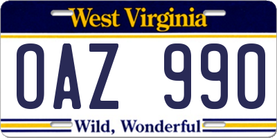 WV license plate OAZ990
