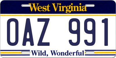 WV license plate OAZ991