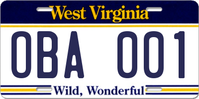 WV license plate OBA001
