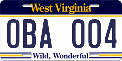 WV license plate OBA004