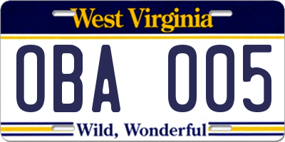 WV license plate OBA005