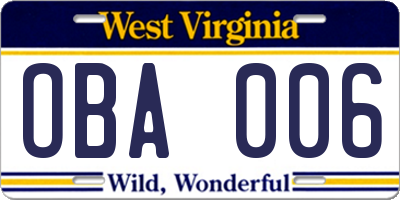 WV license plate OBA006