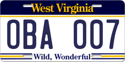 WV license plate OBA007