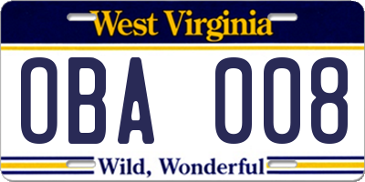 WV license plate OBA008