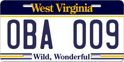 WV license plate OBA009