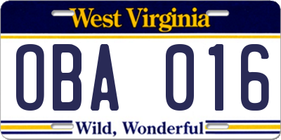 WV license plate OBA016