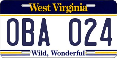 WV license plate OBA024