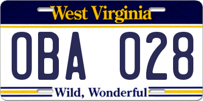 WV license plate OBA028