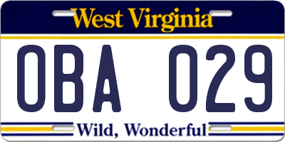 WV license plate OBA029