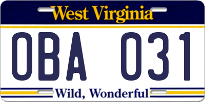 WV license plate OBA031