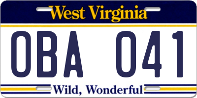 WV license plate OBA041
