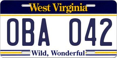 WV license plate OBA042