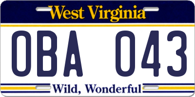 WV license plate OBA043