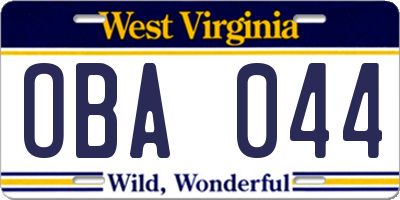 WV license plate OBA044