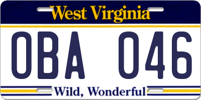 WV license plate OBA046