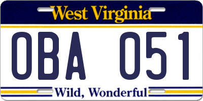 WV license plate OBA051