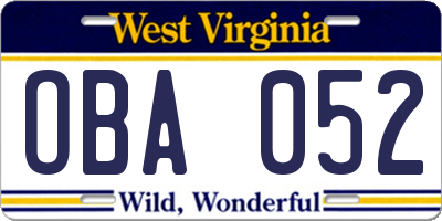 WV license plate OBA052