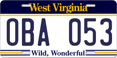 WV license plate OBA053