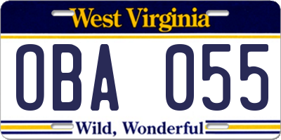 WV license plate OBA055