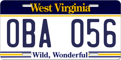 WV license plate OBA056