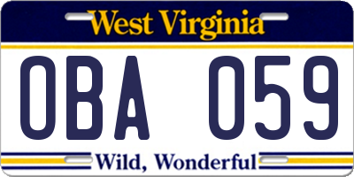 WV license plate OBA059