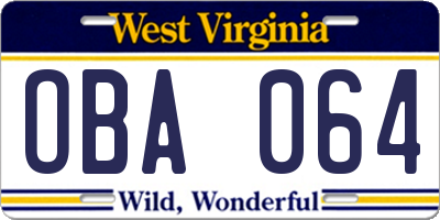 WV license plate OBA064