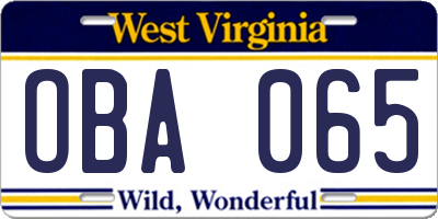 WV license plate OBA065