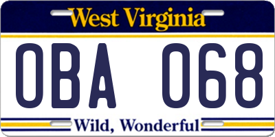 WV license plate OBA068