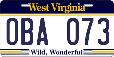 WV license plate OBA073