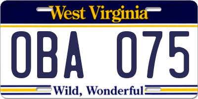 WV license plate OBA075