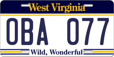 WV license plate OBA077