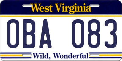 WV license plate OBA083