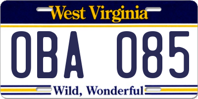WV license plate OBA085